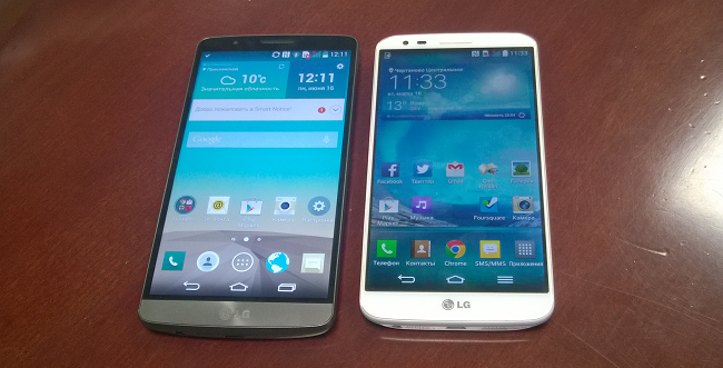 LG G3 (слева) чуть больше и ярче предшественника (справа)